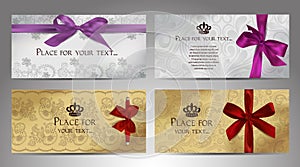 Set of elegant cards with floral design elements and satin bows