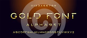 Set of Elegant Gold Colored Metal Chrome alphabet font.