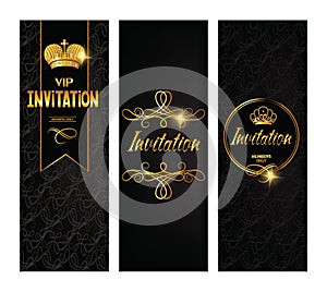 Set of elegant gold invitation cards
