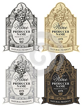 Set of elegant hand-drawn labels for wine