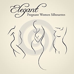 Set of elegant pregnant woman silhouettes