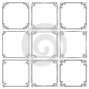 Set of elegant square frames with floral ornament