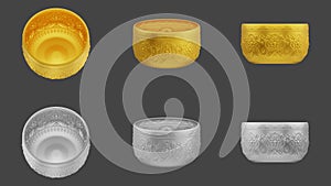 Set of element of gold and silver bowl from image traced 3d. songkran festival thailand travel