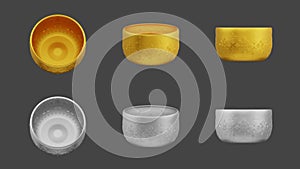 set of element of gold and silver bowl thai culture from image traced 3d. songkran festival thailand travel