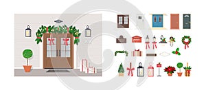 Set of elements for decorating double front door. Exterior concept for house