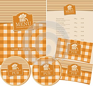 Set of elements for design pub with glass of beer