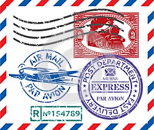A set of elements for designing mail envelope. Color vector illustration