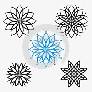 Set of elements, flowers or snowflakes