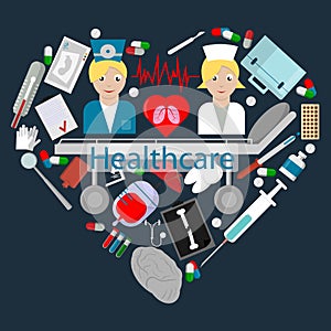 set of elements for health care theme design in heart sh