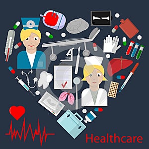 set of elements for health care theme design in heart sh