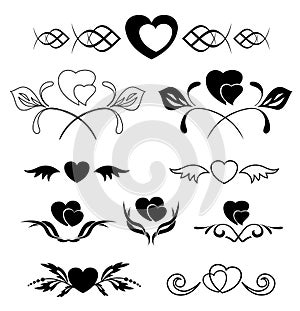 Set of elements - heart and flora - vector