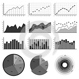 Set of elements for infographics, charts, graphs, diagrams. In gray color. Vector illustrations