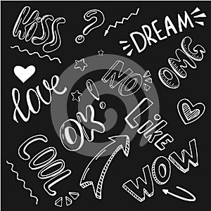 Set of elements and lettering on a chalkboard background