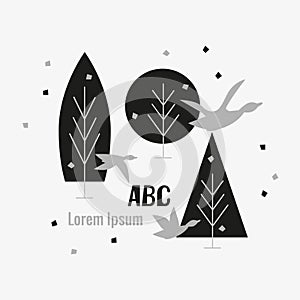 Set of elements for logo for preservation of environment, nature, air, trees in black and white colors. Vector illustration