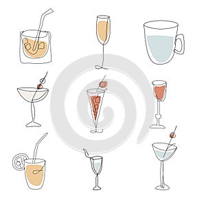 Set elements Party, reception and alcoholic drinks. Clipart, elements for the design of cards, banners, flyers. Abstract