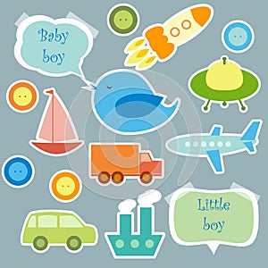 Set of elements for scrapbook for baby boy