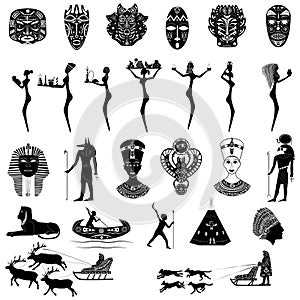 A set of elements from shaman masks, figures for displaying trad