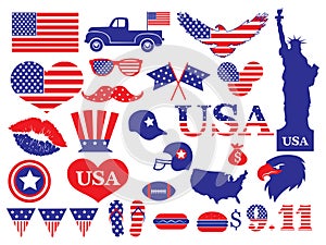 Set of elements for USA Patriots Day. Collection for USA independence. Vector illustration for american holidays.