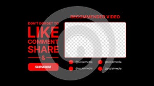 Set of Elements for Video Service. Subscribe Button. Social Media Nickname. Like, Comment, Share. Recommended Video