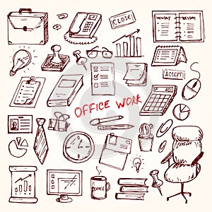 Set of elemets of work in office