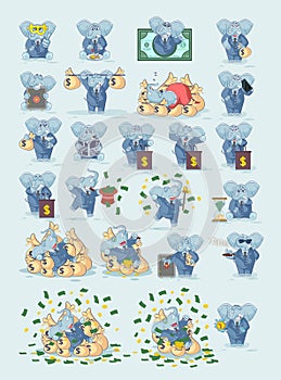 Set of elephant in business suit for infographic