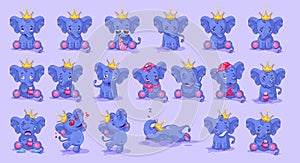 Set of elephant with different emotions