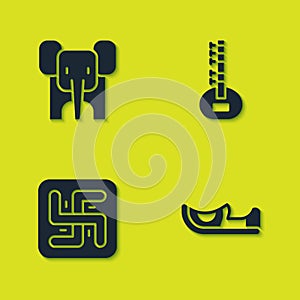 Set Elephant, Indian shoes, Hindu swastika and Sitar icon. Vector