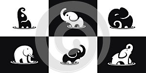 A set of elephant logo silhouette elephant icon template