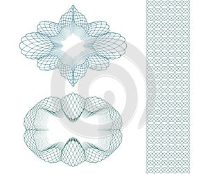 Set: Ellipse Guilloche Pattern Rosette and border for certificate or diploma, isolated. Vector illustration photo