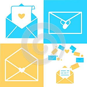 Set of email icons. Open envelope pictogram. Mail symbol, email and messaging, email marketing campaign for website design, mobile