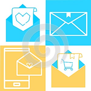 Set of email icons. Open envelope pictogram. Mail symbol, email and messaging, email marketing campaign for website design, mobile