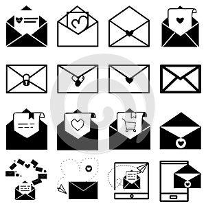 Set of email icons. Open envelope pictogram. Mail symbol, email and messaging, email marketing campaign for website design, mobile