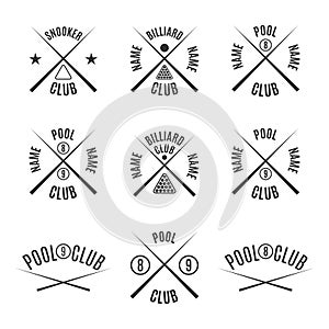 Set emblems billiard club, vector illustration.