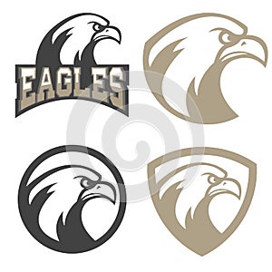 Set of emblems with eagles head. Sport team mascot.