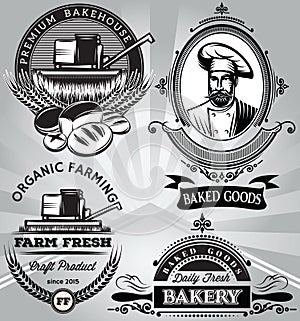 Set of emblems on the subject baking with the baker harvester