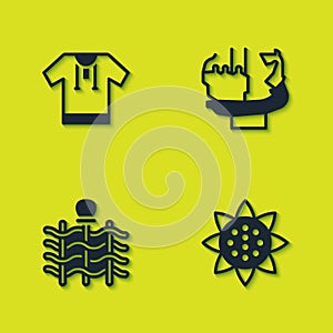 Set Embroidered shirt, Sunflower, Wicker fence and Monument to founders of Kiev icon. Vector