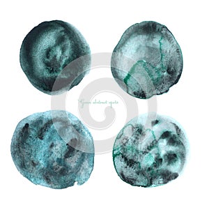 Set of emerald abstract sphere in watercolor. Isolated green spots