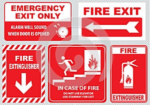 Set of emergency exit Sign (fire exit, emergency exit, fire assembly point)