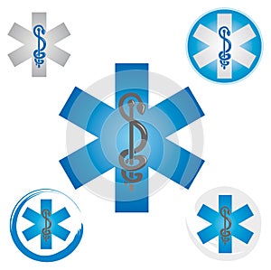 Set of Emergency Star Icons with Caduceus Symbol Blue - Health / Pharmacy