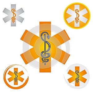 Set of Emergency Star Icons with Caduceus Symbol Yellow - Health / Pharmacy