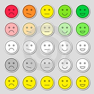 Set of emoji flat icons. Vector illustration. Happy, sad and mood. Vote scale icons set.