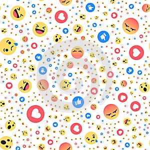 Set emoji like social icon. Button for expressing social smileys. Vector seamless pattern flat illustration EPS 10.