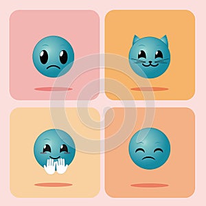 Set of emojis on squares icons
