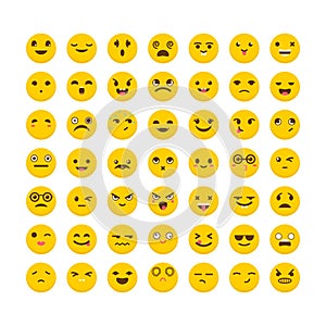 Set of emoticons. Cute emoji icons. Big collection with different expressions. Avatars. Flat design