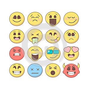 Set of emoticons, emoji isolated on white background