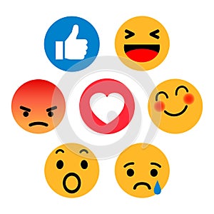 Set of Emoticons. Emoji social network reactions icon. Yellow smilies, set smiley emotion, by smilies, cartoon emoticons