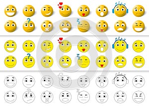 Set of emoticons icons, smile collection.