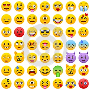 Set of Emoticons. Set of Emoji. Smile icons. Isolated vector illustration on white background photo