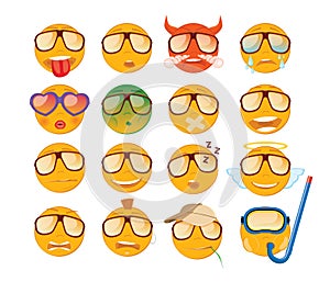 Set of emoticons. Sixteen smile icon. Yellow emojis. photo