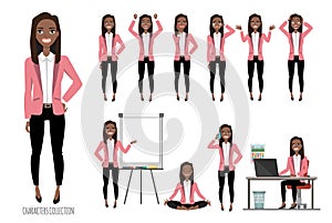 Set of emotions for black african american business woman.